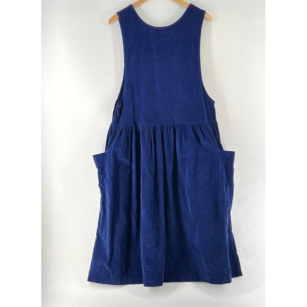 VTG 90s Erika Corduroy Jumper Dress L Blue/Purple Cotton Pinafore Pockets Midi - Picture 2 of 6